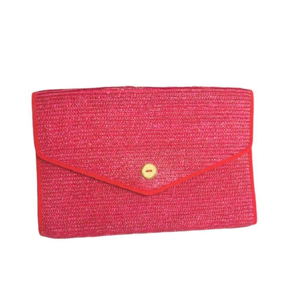 Almondo Red Woven Straw Envelope Clutch Bag
